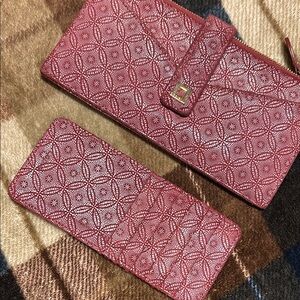 Lodis Red Embossed Wallet Set with Geometric Star Motif